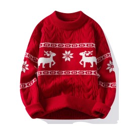 Men's Winter Warm Sweater - Casual Round Neck Long Sleeve Jacquard Pullover, Pattern Soft Thermal Sweaters for Weather, Tax-Free Free Shipping (Hand Washable)