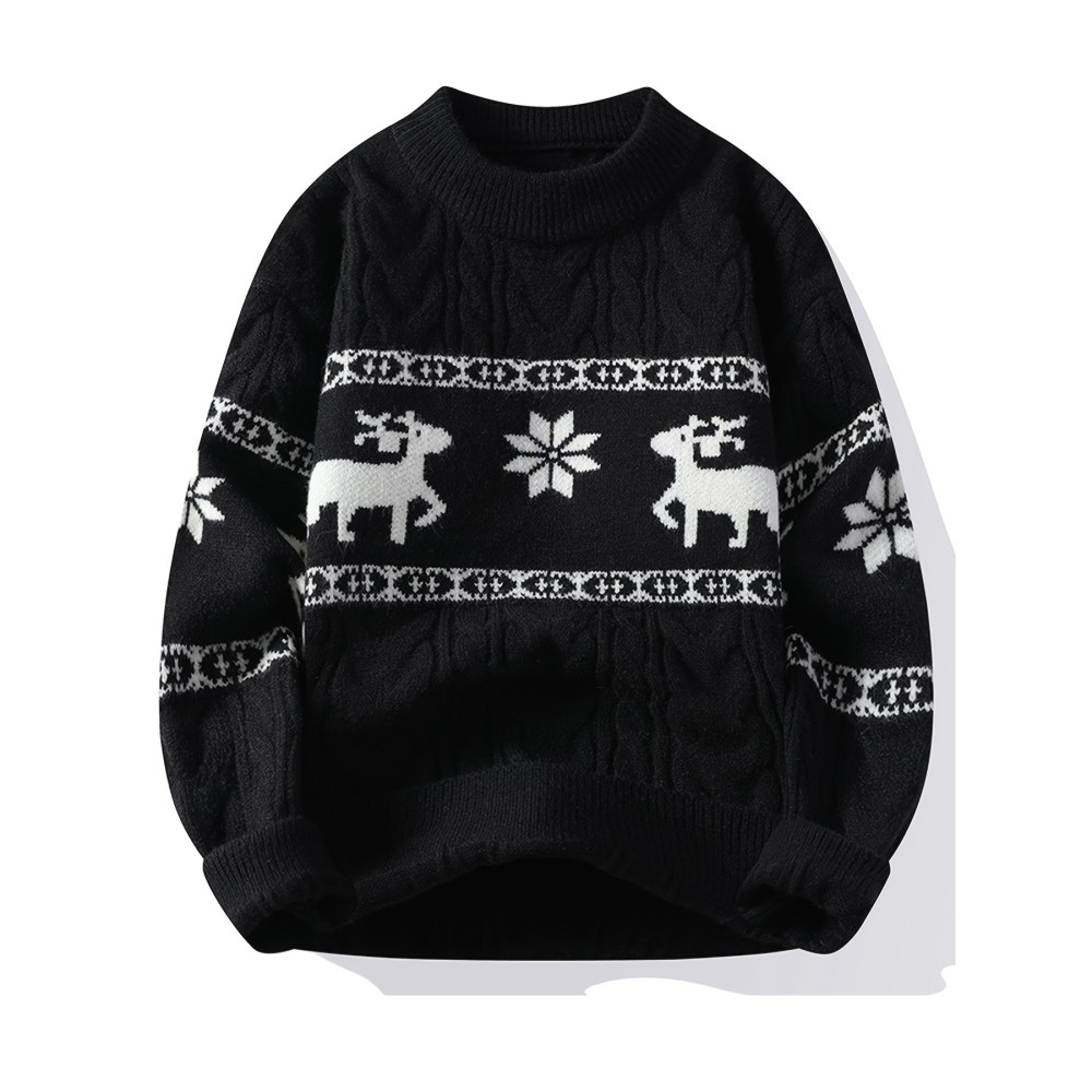 Men's Winter Warm Sweater - Casual Round Neck Long Sleeve Jacquard Pullover, Pattern Soft Thermal Sweaters for Weather, Tax-Free Free Shipping (Hand Washable)