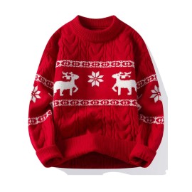 Men's Winter Warm Sweater - Casual Round Neck Long Sleeve Jacquard Pullover, Pattern Soft Thermal Sweaters for Weather, Tax-Free Free Shipping (Hand Washable)