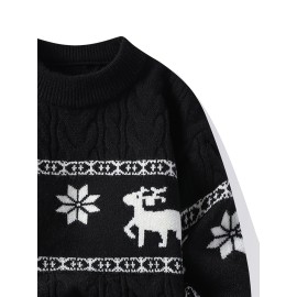 Men's Winter Warm Sweater - Casual Round Neck Long Sleeve Jacquard Pullover, Pattern Soft Thermal Sweaters for Weather, Tax-Free Free Shipping (Hand Washable)