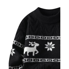 Men's Winter Warm Sweater - Casual Round Neck Long Sleeve Jacquard Pullover, Pattern Soft Thermal Sweaters for Weather, Tax-Free Free Shipping (Hand Washable)