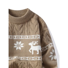 Men's Winter Warm Sweater - Casual Round Neck Long Sleeve Jacquard Pullover, Pattern Soft Thermal Sweaters for Weather, Tax-Free Free Shipping (Hand Washable)