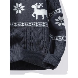 Men's Winter Warm Sweater - Casual Round Neck Long Sleeve Jacquard Pullover, Pattern Soft Thermal Sweaters for Weather, Tax-Free Free Shipping (Hand Washable)