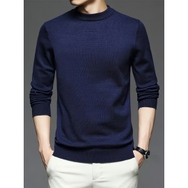 New Men'S Solid Color Round Neck Knitted Pullover Sweater