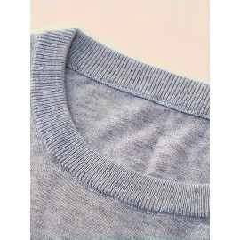 New Men'S Solid Color Round Neck Knitted Pullover Sweater