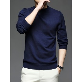 New Men'S Solid Color Round Neck Knitted Pullover Sweater