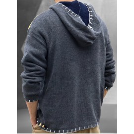 Men's Fashion Color Block Long Sleeve Hippie Hoodie Sweater Autumn Winter  Pullover Sweater