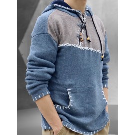 Men's Fashion Color Block Long Sleeve Hippie Hoodie Sweater Autumn Winter  Pullover Sweater