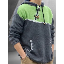 Men's Fashion Color Block Long Sleeve Hippie Hoodie Sweater Autumn Winter  Pullover Sweater