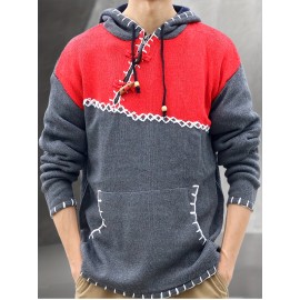 Men's Fashion Color Block Long Sleeve Hippie Hoodie Sweater Autumn Winter  Pullover Sweater