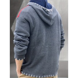 Men's Fashion Color Block Long Sleeve Hippie Hoodie Sweater Autumn Winter  Pullover Sweater
