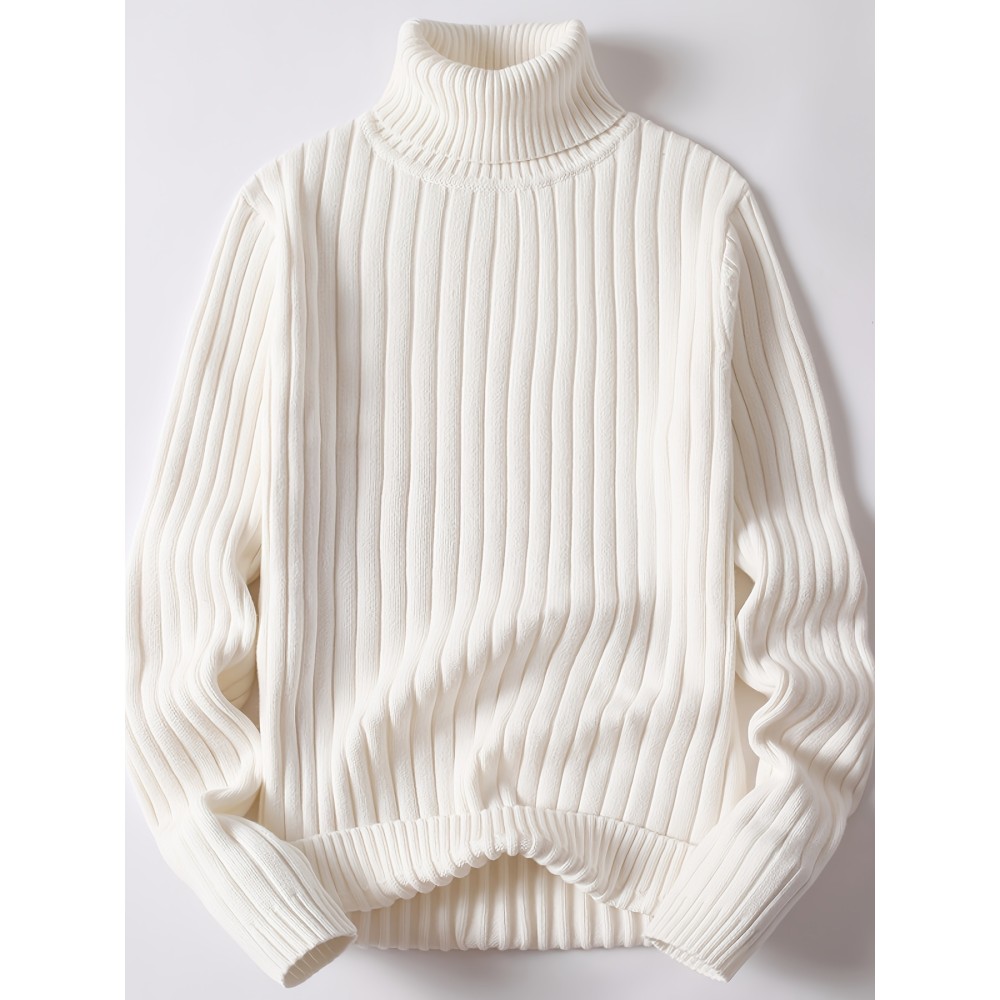 Men's Thick Winter Sweater - White/Beige High Collar Pullover, Loose High Collar Bottom, Machine Washable Warm Sweater Tank Top, Suitable for Casual And Formal Wear Duty Free Shipping