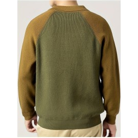 Fashionable Casual Color-Block Men'S Knitted Cardigan | High-Quality Lapel Button, Loose Fit, Stylish and Warm, Perfect for Fall/Winter