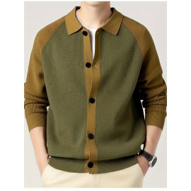 Fashionable Casual Color-Block Men'S Knitted Cardigan | High-Quality Lapel Button, Loose Fit, Stylish and Warm, Perfect for Fall/Winter