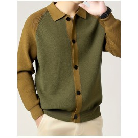 Fashionable Casual Color-Block Men'S Knitted Cardigan | High-Quality Lapel Button, Loose Fit, Stylish and Warm, Perfect for Fall/Winter
