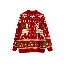 Men's Plus Size Christmas Sweater Red Reindeer & Fair Isle Knit Pullover - Ugly Holiday Sweaters for Men, Winter Outfit, Relaxed Fit Crewneck Jumper, Family Matching for Xmas (Dry)