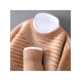 New Autumn And Winter Men'S 100% Color-Blocked Thick Pullover Sweater, Versatile Knit Base Layer.