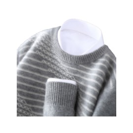 New Autumn And Winter Men'S 100% Color-Blocked Thick Pullover Sweater, Versatile Knit Base Layer.