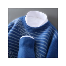 New Autumn And Winter Men'S 100% Color-Blocked Thick Pullover Sweater, Versatile Knit Base Layer.