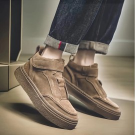 Men'S High-Top Skateboarding Sneakers - Breathable Non-Slip Lace-Up & Strap Closure, Brown Gradient Design with Arch Support & Cushioned PVC Sole, Durable All-Terrain Traction for Skateboarding, Outdoor Sports & Casual Wear - Stylish Skate Shoes for