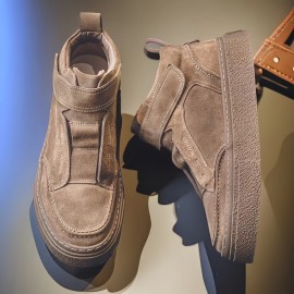 Men'S High-Top Skateboarding Sneakers - Breathable Non-Slip Lace-Up & Strap Closure, Brown Gradient Design with Arch Support & Cushioned PVC Sole, Durable All-Terrain Traction for Skateboarding, Outdoor Sports & Casual Wear - Stylish Skate Shoes for