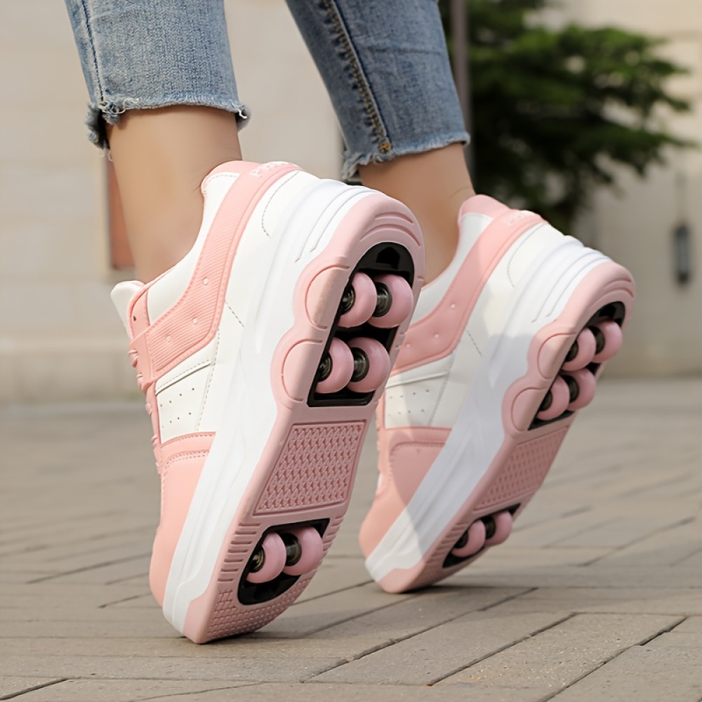 Men's Skateboarding Shoes, Men’s Self-Roller Four Wheel Rollerblades for Students with Retractable Design and Women Walking-Friendly Sports Sneakers