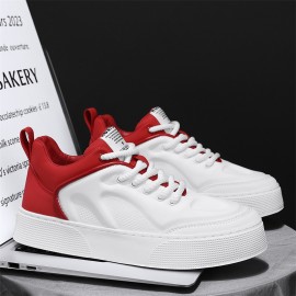 Men's Low-Top Skate Shoes - Breathable Sneakers with Non-Slip Sole, Red & White colorway - Lightweight Cushioned EVA Midsole for Skateboarding, Gym, Everyday - Lace-Up Closure Streetwear Shoes, Urban Fashion, Modern Design, Durable Sole, Versatile Footwear, Street Style