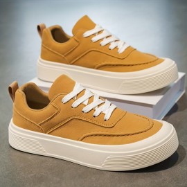 Men's - Low-Top Sneakers - Upper & PVC Sole Skate-Ready Casual Sports Shoes Suitable for Spring/Autumn Wear, Skateboarding, Gym, Outdoor - Solid Color Round-Toe (Men's Fashion)