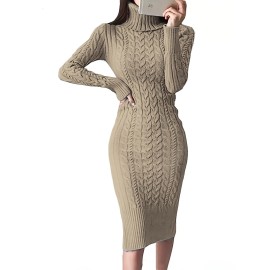 Womens Fashion Long Sleeve Turtleneck Sweater Dresses Knitted Bodycon Midi Sheath Jumper Dresses