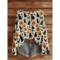 Plus Size - Women'S Fashion Off-the-Shoulder, One-Shoulder, and Boat Neck Sweaters-Personalized oversized sweater Women'S Gothic Style Pink and Black Skull Print Sweater- Long Sleeve Loose Breathable Top with Ruffled Collar