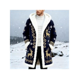 Christmas Cardigan for Men Casual Cozy Winter Front Print Edge Soft Back Cozy Cape Style wear with No Fasteners Warm Confortable Mens Cardigans, Holiday Fashion, Winter Wear, Relaxed Fit, Warm Material, Comfortable Texture, Festive Apparel, Open