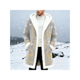 Christmas Cardigan for Men Casual Cozy Winter Front Print Edge Soft Back Cozy Cape Style wear with No Fasteners Warm Confortable Mens Cardigans, Holiday Fashion, Winter Wear, Relaxed Fit, Warm Material, Comfortable Texture, Festive Apparel, Open