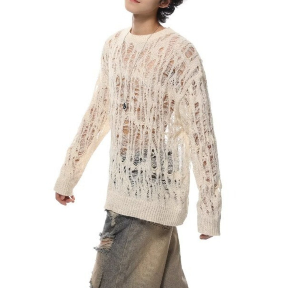 Men'S Pullover with Unique Hollow Design, Niche Style, Sun- Sweater, Korean Casual Lazy Fashion, Perfect for Layering