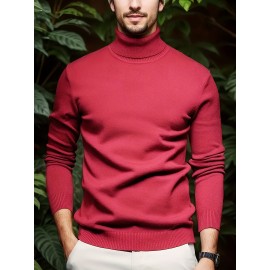 [Men's Turn-Collar Sweater] Cross-Border New Autumn-Winter Men's Solid Color Turn-Collar Pullover Knit Sweater