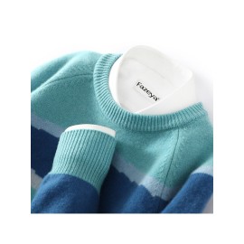 New Autumn And Winter Round Neck 100% Color-Block Thick Casual Oversized Pullover Knitted Sweater for Young People.