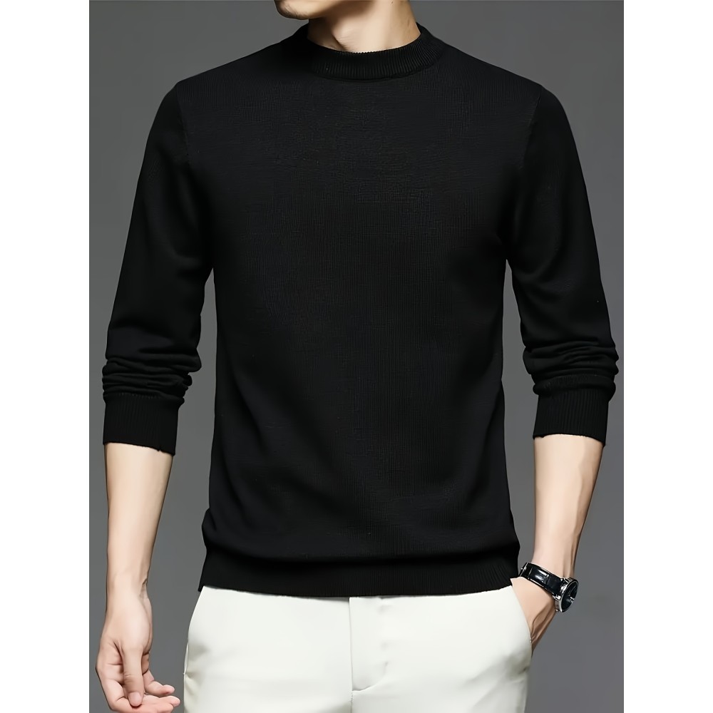 New Men'S Solid Color Round Neck Knitted Pullover Sweater