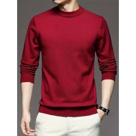 New Men'S Solid Color Round Neck Knitted Pullover Sweater
