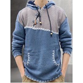 Men's Fashion Color Block Long Sleeve Hippie Hoodie Sweater Autumn Winter  Pullover Sweater