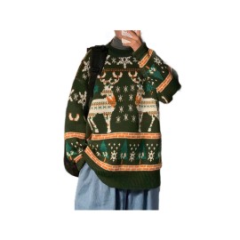 Men's Plus Size Christmas Sweater Red Reindeer & Fair Isle Knit Pullover - Ugly Holiday Sweaters for Men, Winter Outfit, Relaxed Fit Crewneck Jumper, Family Matching for Xmas (Dry)