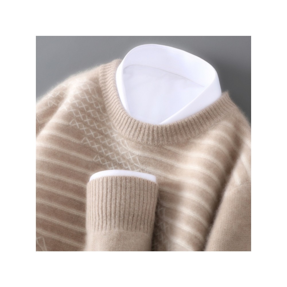 New Autumn And Winter Men'S 100% Color-Blocked Thick Pullover Sweater, Versatile Knit Base Layer.