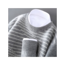 New Autumn And Winter Men'S 100% Color-Blocked Thick Pullover Sweater, Versatile Knit Base Layer.