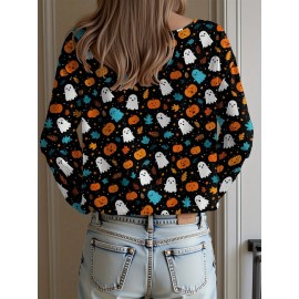 Plus Size, Women's Plus Size Oversized Off-the-Shoulder Sweater - Turquoise Blue, Orange, Black & White Bat Print Lightweight Sweater, Cute Bat Wing Collar & Boat Neck, Machine Washable Cozy Fall/Spring Sweater for Halloween, Christmas, Casual