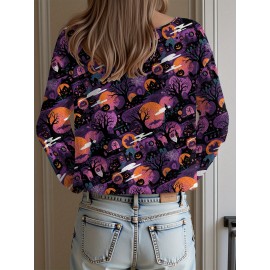 Plus Size, Women's Plus Size Oversized Off-the-Shoulder Sweater - Turquoise Blue, Orange, Black & White Bat Print Lightweight Sweater, Cute Bat Wing Collar & Boat Neck, Machine Washable Cozy Fall/Spring Sweater for Halloween, Christmas, Casual