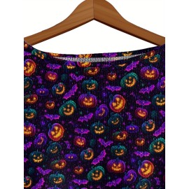 Plus Size, Women's Plus Size Oversized Off-the-Shoulder Sweater - Turquoise Blue, Orange, Black & White Bat Print Lightweight Sweater, Cute Bat Wing Collar & Boat Neck, Machine Washable Cozy Fall/Spring Sweater for Halloween, Christmas, Casual