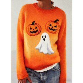 Plus Size, Women's Large Christmas Sweater Sweater Vest-like Top - Green Cable--Like Pattern with Tree & Snowflake Motifs, Long Sleeve Round Neck Pullover for Holiday Parties, Winter Casual Wear (Plus Size, Cozy -Like Texture) - Easy