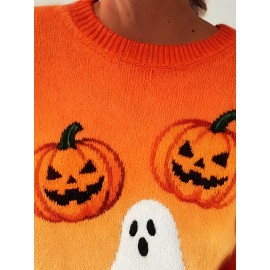 Plus Size, Women's Large Christmas Sweater Sweater Vest-like Top - Green Cable--Like Pattern with Tree & Snowflake Motifs, Long Sleeve Round Neck Pullover for Holiday Parties, Winter Casual Wear (Plus Size, Cozy -Like Texture) - Easy