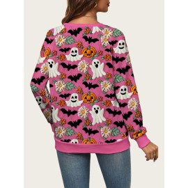 Plus Size - A/W New Ghost Pumpkin Sweater | Halloween Plus Size, Crew Neck, Elegant Style, Slight Stretch Fabric