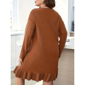 Women's Plus Size Elegant Pullover Sweater Dress - Soft Warm Long Sleeve Round Neck Solid Color Fall Winter Dress for Casual & Formal Occasions, Elegant Long Sleeve Dress, Durable Winter Wear, Comfortable Fashion