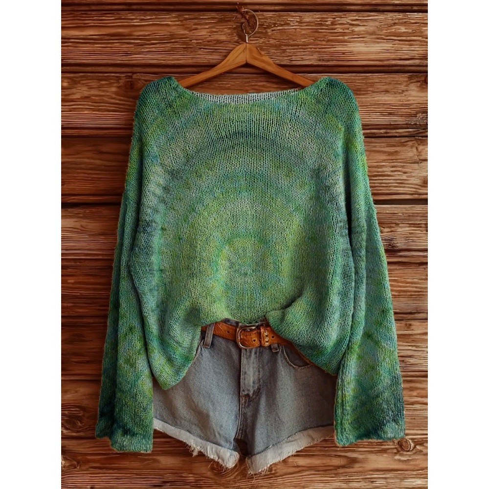 Plus Size - Women'S Fashion Off-the-Shoulder, One-Shoulder, and Boat Neck Sweaters-Women'S Oversized SweatersLoose Print Women'S Sweater- Long Sleeve Round Neck Top, Comfortable for Autumn and Winter, Breathable Loose Design