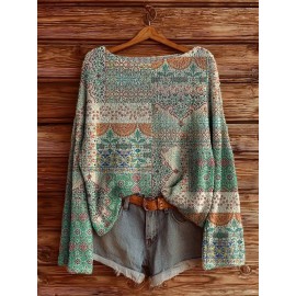 Plus Size - Women'S Fashion Off-the-Shoulder, One-Shoulder, and Boat Neck Sweaters-Women'S Oversized SweatersLoose Print Women'S Sweater- Long Sleeve Round Neck Top, Comfortable for Autumn and Winter, Breathable Loose Design